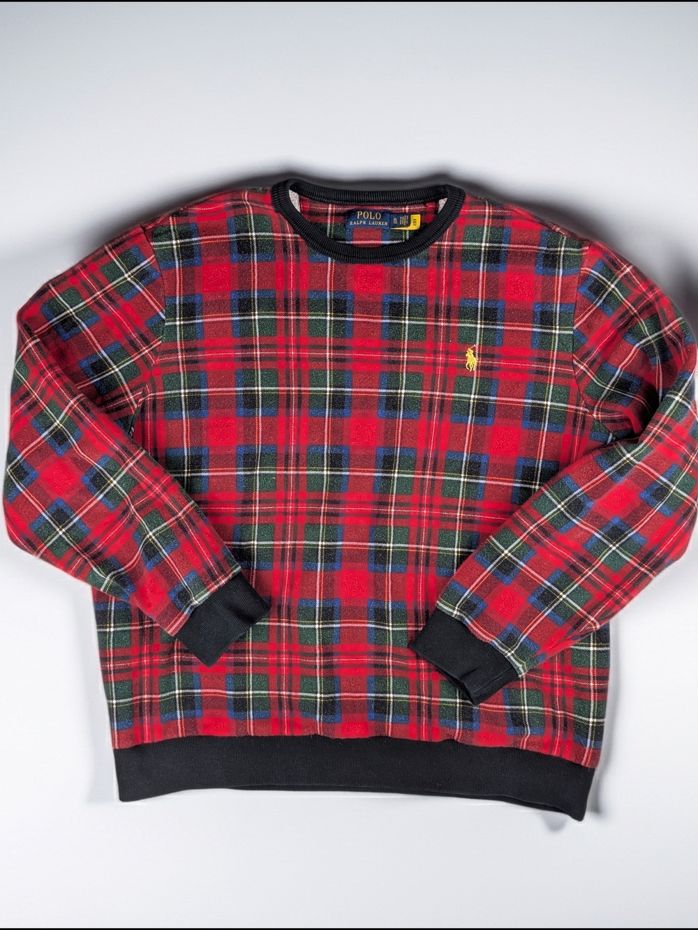 Polo Ralph Lauren Tartan Buffalo‎ Check Plaid Crewneck Sweatshirt Men XL